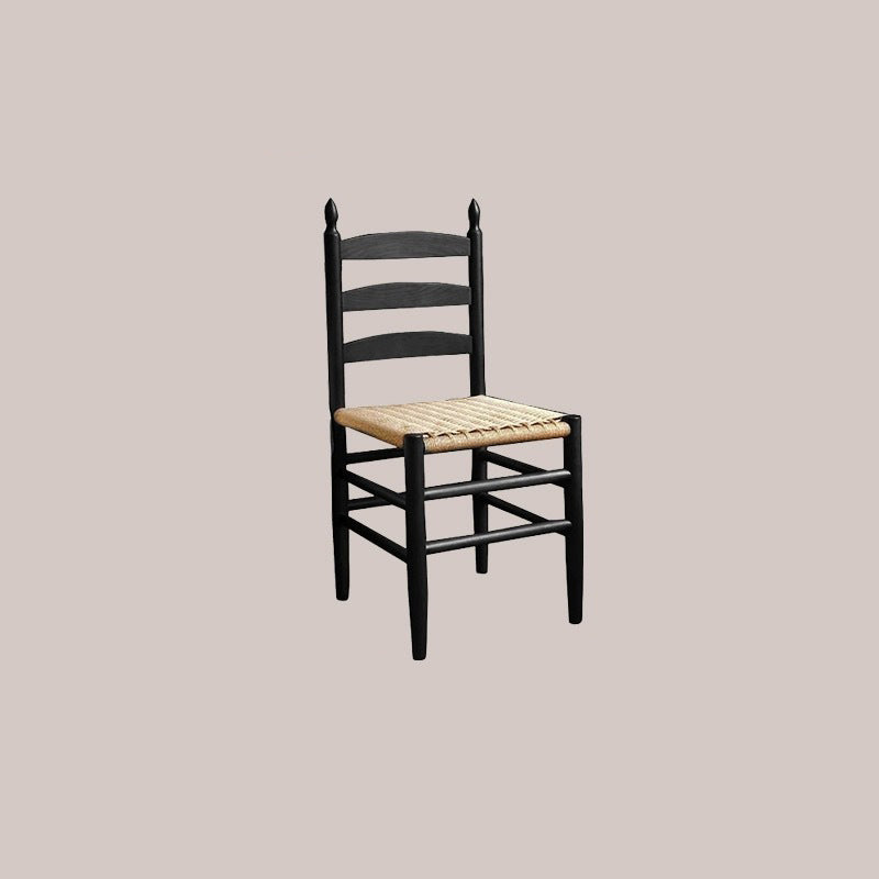 Contemporary Retro Square Braided Rope Solid Wood Dining Chair Ladder-back Footrest For Dining Room