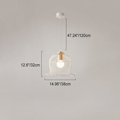 Contemporary Scandinavian Birdcage Wavy Edge Iron 1-Light Pendant Light For Dining Room