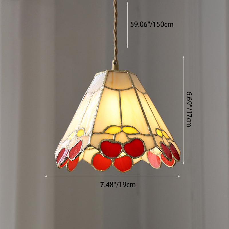 Contemporary Vintage Pentagonal Hexagonal Brass Glass 1-Light Pendant Light For Living Room