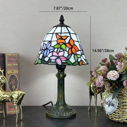 Traditional Tiffany Alloy Glass Dome Flower 1-Light Table Lamp For Bedside