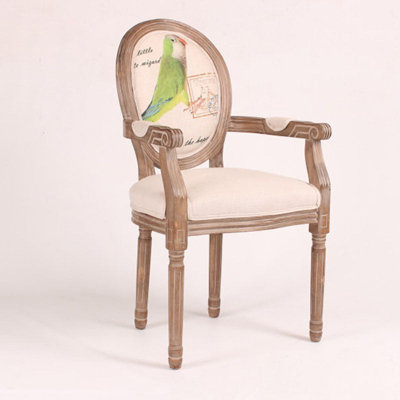 Contemporary Retro Rubber Wood Fabric Sponge Square Elliptical Bird Deer Dining Chair Backrest Armrest For Dining Room