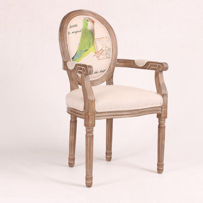 Contemporary Retro Rubber Wood Fabric Sponge Square Elliptical Bird Deer Dining Chair Backrest Armrest For Dining Room