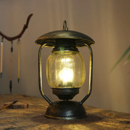 European Retro Wrought Iron Glass 1-Light Table Lamp