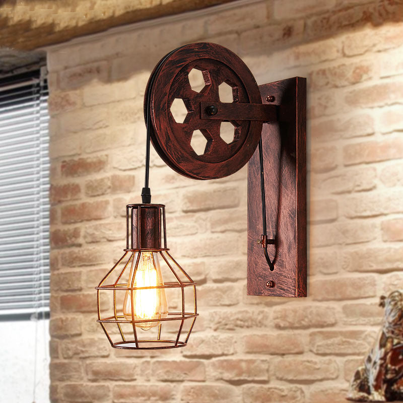 Traditional Vintage Linear Round Iron 1-Light Wall Sconce Lamp For Bedroom