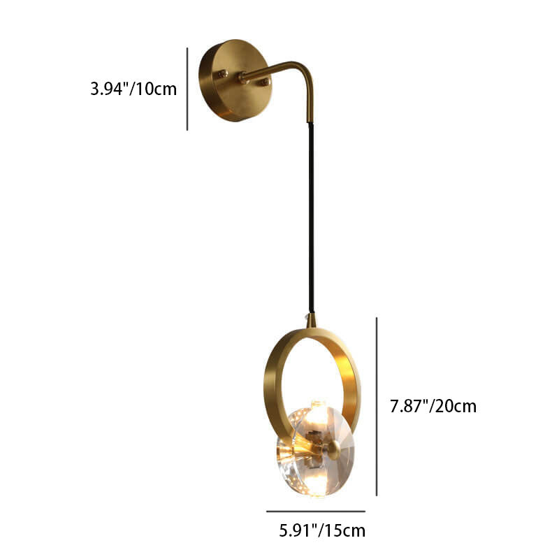 Modern Golden Glamour Copper Circle Ring Crystal 1-Light Wall Sconce Lamp