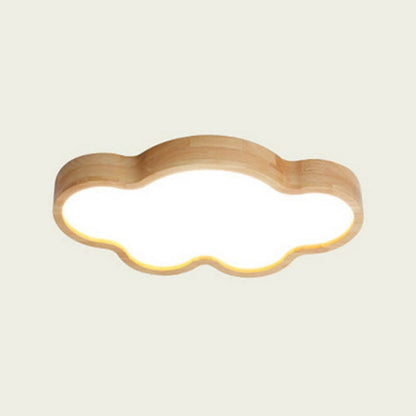 Scandinavian Modern Minimalist Clouds Stars Rubber Wood Acrylic LED Flush Mount Ceiling Light