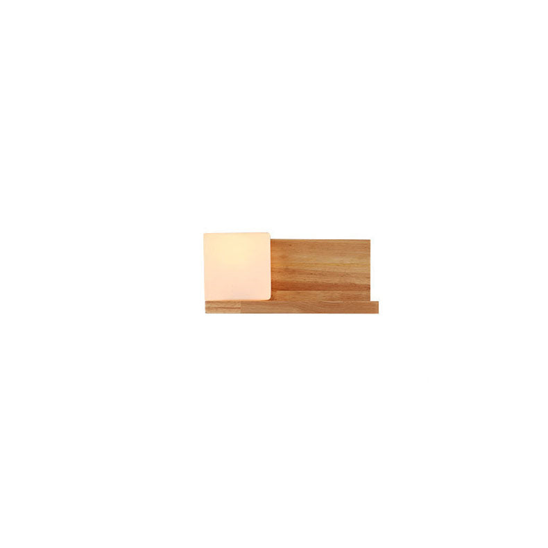 Japanese Minimalist Wood Square Glass 1-Light Wall Sconce Lamp