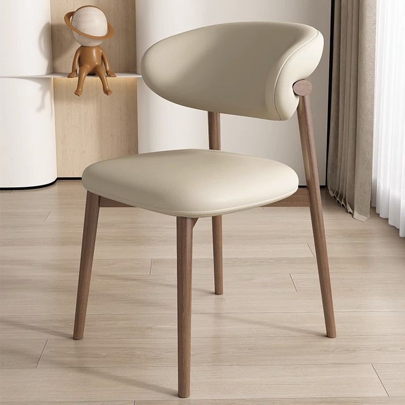Contemporary Nordic Square Nappa Leather Metal Frame Dining Chair Backrest Armless For Dining Room