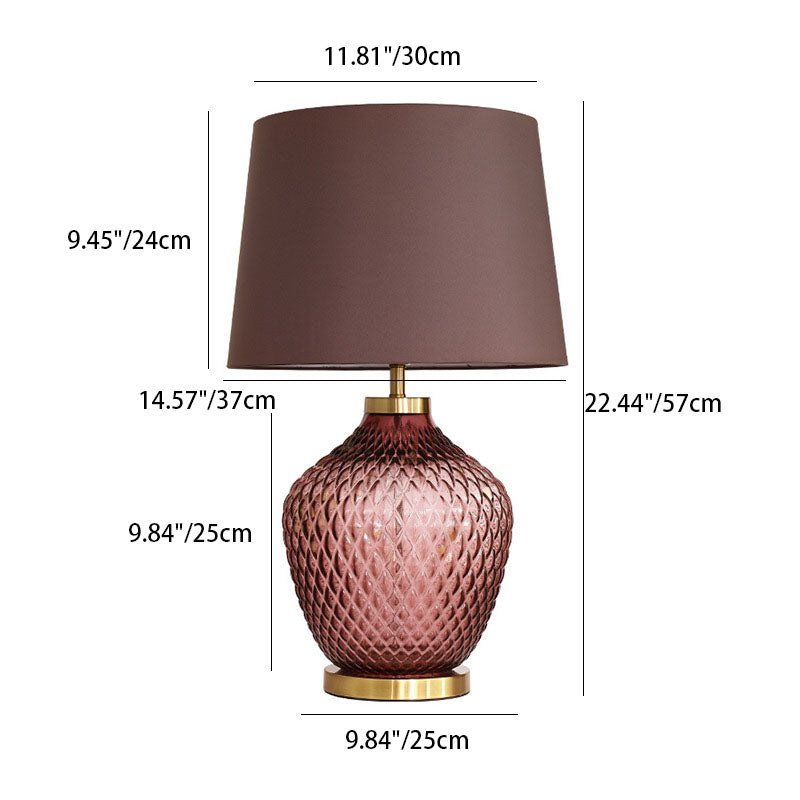 Contemporary Scandinavian Lucite Vase Base Glass Fabric 1-Light Table Lamp For Bedroom