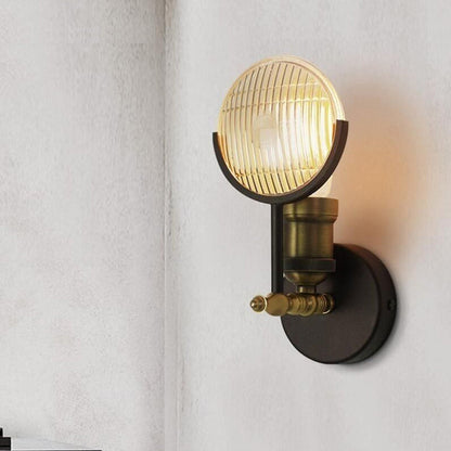 Contemporary Vintage Round Piece Iron Glass 1-Light Wall Sconce Lamp For Bedroom