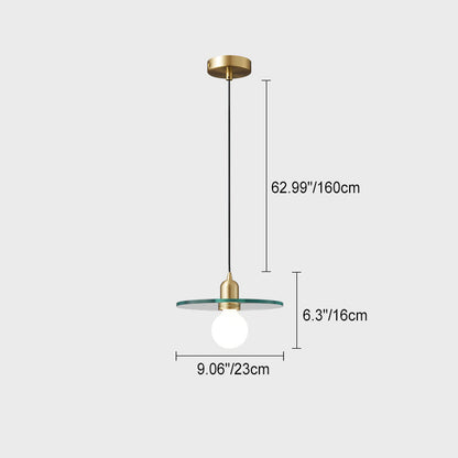 Contemporary Scandinavian Glass Round Disc Copper Lamp Head 1-Light Pendant Light For Dining Room