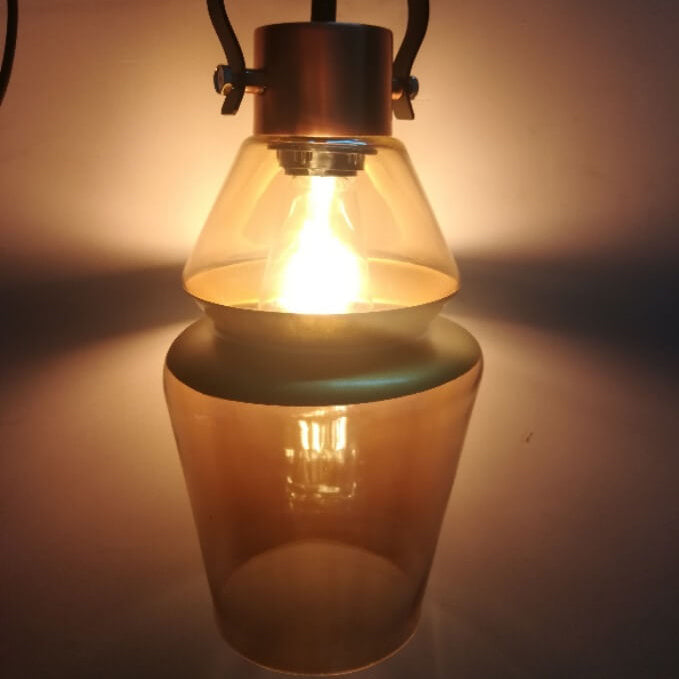 مصباح معلق صناعي من الزجاج الهندسي العنبر مزود بمصباح واحد 