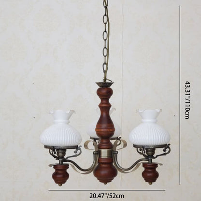 Traditional Rustic Candelabra Round Flower Iron Solid Wood 3-Light Chandelier For Living Room