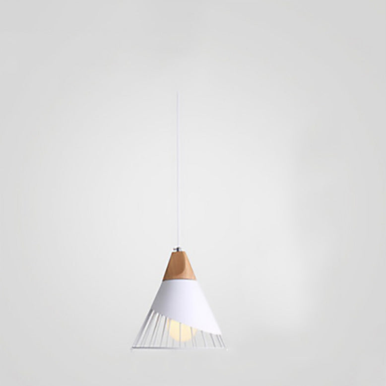 Modern Minimalist Tapered Solid Wood Iron 1-Light Pendant Light For Living Room
