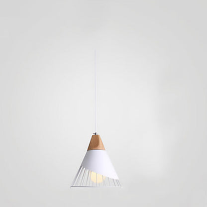 Modern Minimalist Tapered Solid Wood Iron 1-Light Pendant Light For Living Room