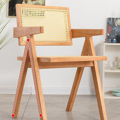 Modern Minimalist Square Solid Wood Rattan Dining Chair Four Legs Backrest Armrest For Dining Room