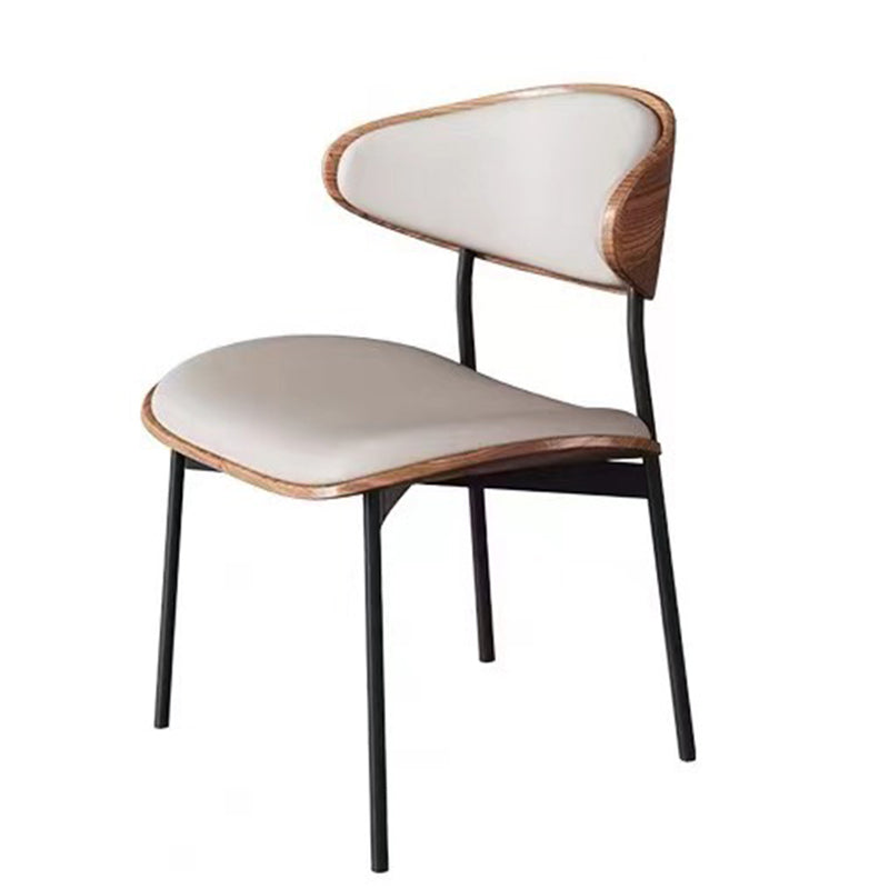 Contemporary Retro PU Wood Metal Sponge Square Curved Dining Chair Backrest For Dining Room