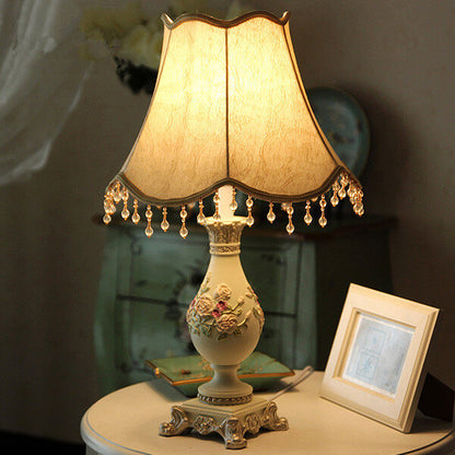 European Court Fabric Cone Resin Base 1-Light Table Lamp