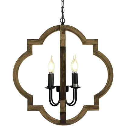 Industrial Creative Four-Sided Ring Candle Holder Iron Solid Wood 4-Light Pendant Light