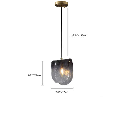 Modern Minimalist Arched Full Copper Blister Pattern Glass 1-Light Pendant Light For Living Room