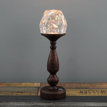 Retro Creative Gem Column Plastic Metal LED Touch Table Lamp