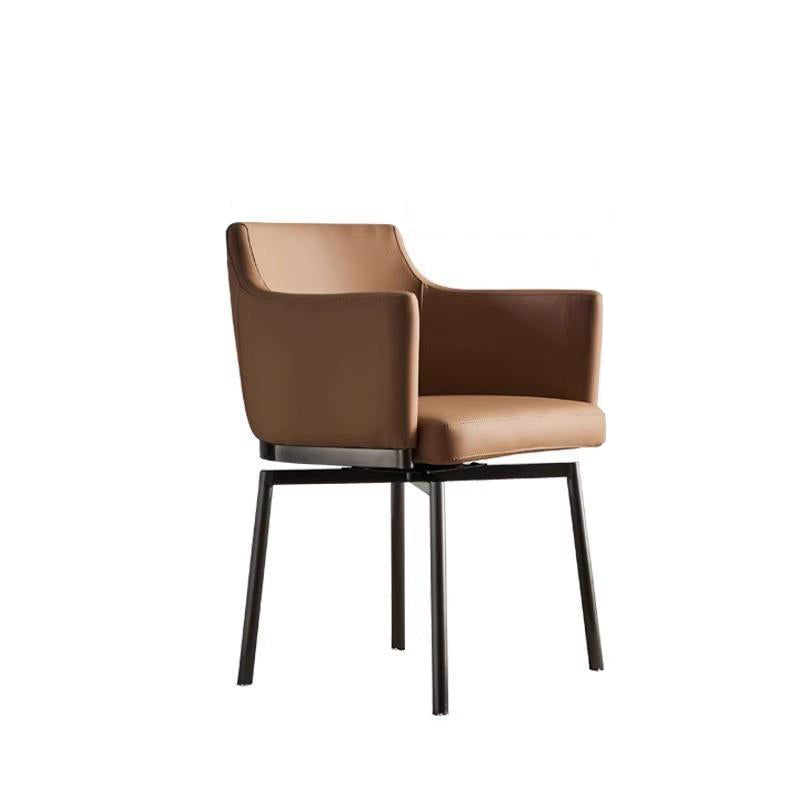 Modern Minimalist Square Upholstered Microfiber Leather Metal Dining Chair Backrest Armrest For Dining Room