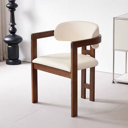 Contemporary Scandinavian Bent Square PU Leather Wood Dining Chair Backrest Arm For Dining Room