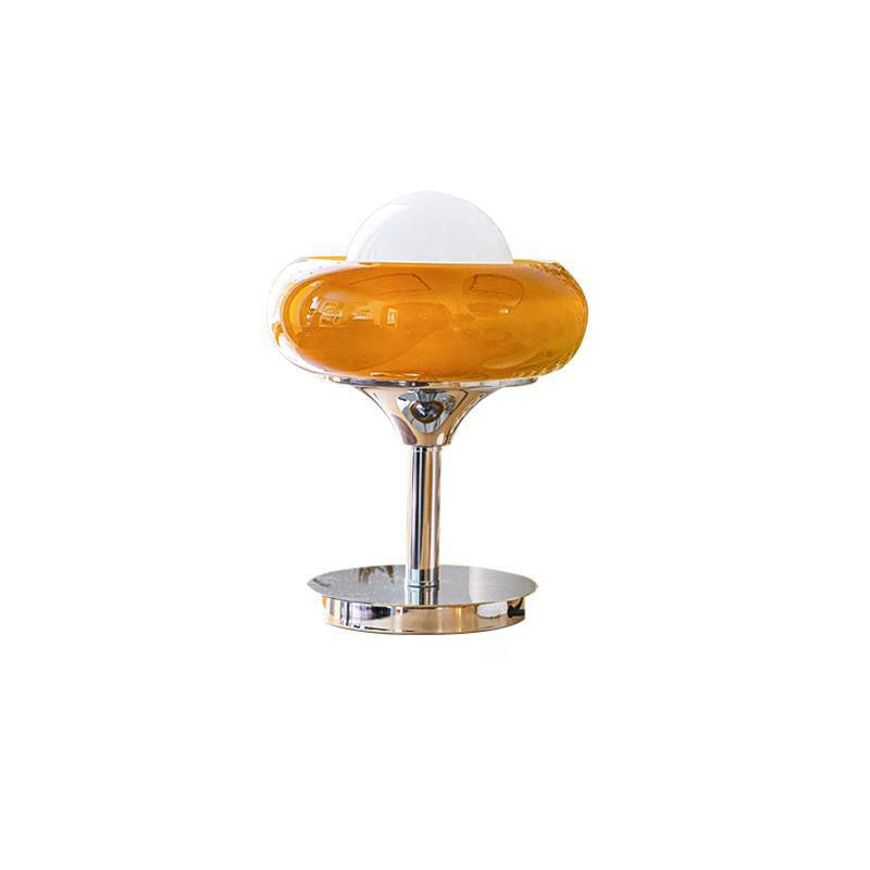 Contemporary Simplicity Silver Finish Frame Custard Tart Glass Shade 1-Light Table Lamp For Study