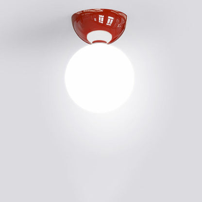 Contemporary Scandinavian Iron Spherical Glass Shade 1-Light Semi-Flush Mount Ceiling Light For Hallway