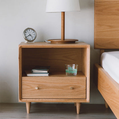 Contemporary Nordic Rectangular Solid Wood Nightstand 1-Drawer Cabinet For Bedroom