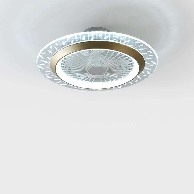 مروحة سقف دائرية حديثة من الأكريليك RGB LED مثبتة بشكل نصف مسطح 