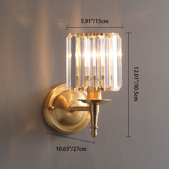 French Light Luxury Crystal Copper Cylinder 1-Light Wall Sconce Lamp