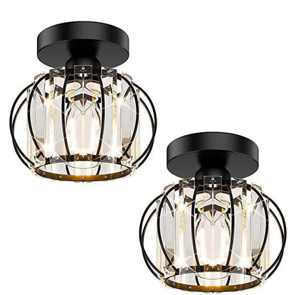 Modern Simple Round Crystal Iron 1-Light Semi-Flush Mount Ceiling Light