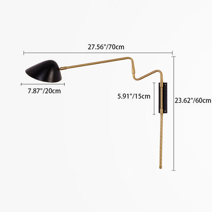 Contemporary Nordic Iron Conical Shade With Long Rod Rocker Arm 1-Light Wall Sconce Lamp For Living Room