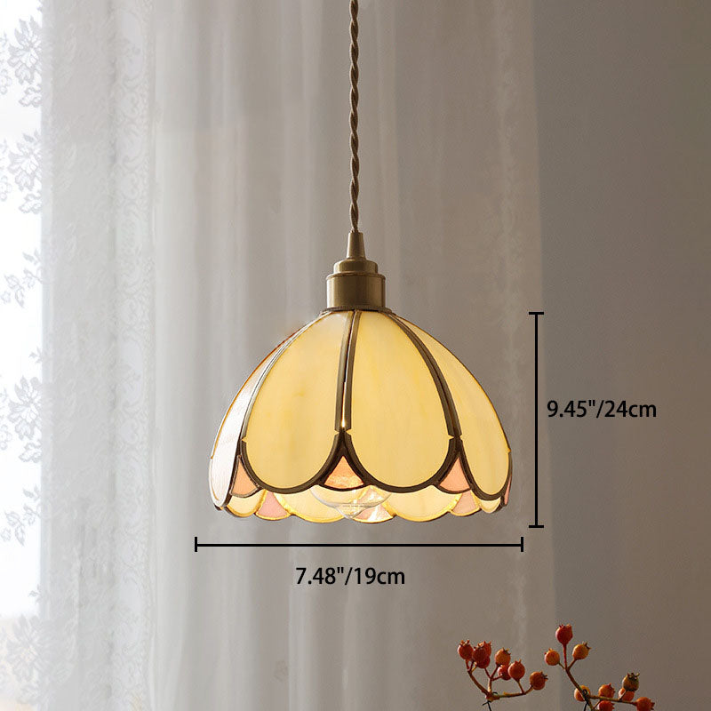 Contemporary Scandinavian Half-Round Globe Copper Glass Walnut 1-Light Pendant Light For Bedroom