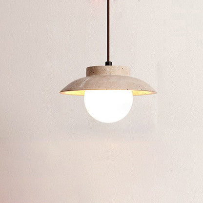 Traditional Vintage Bowl Shape Wood Natural Stone 1-Light Pendant Light For Bedroom