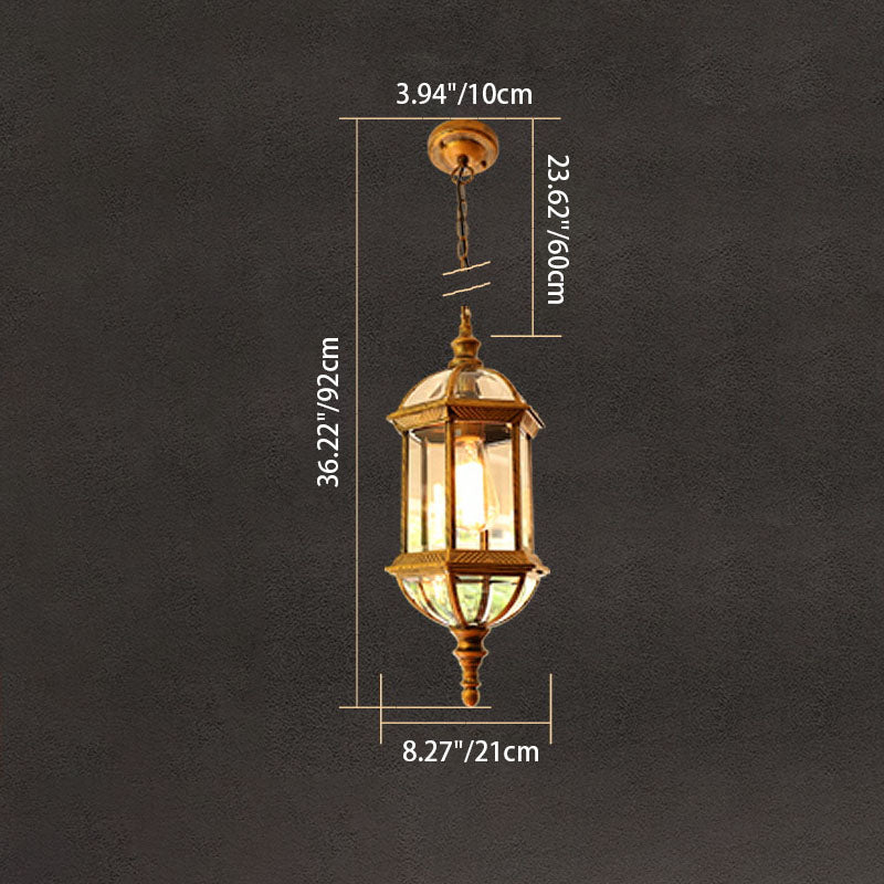 Contemporary Retro Hexagonal Lantern Glass Aluminum 1-Light Waterproof Pendant Light For Outdoor Patio