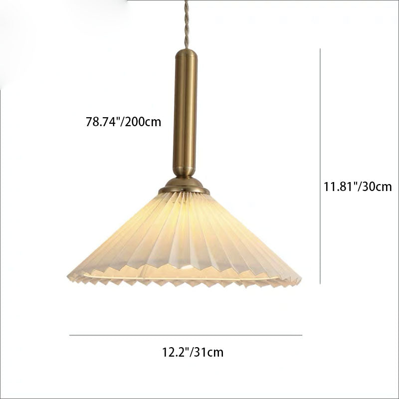 Contemporary Scandinavian Cone Plated Metal Fabric 1-Light Pendant Light For Living Room