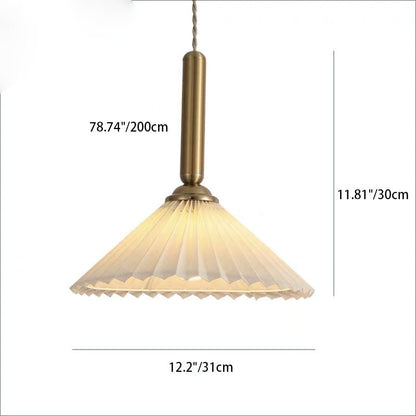 Contemporary Scandinavian Cone Plated Metal Fabric 1-Light Pendant Light For Living Room