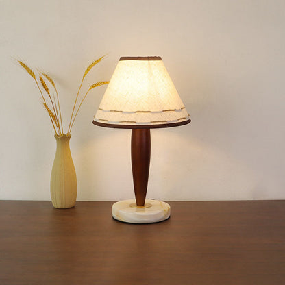 Traditional Vintage Tapered Marble Solid Wood Fabric 1-Light Table Lamp For Bedroom