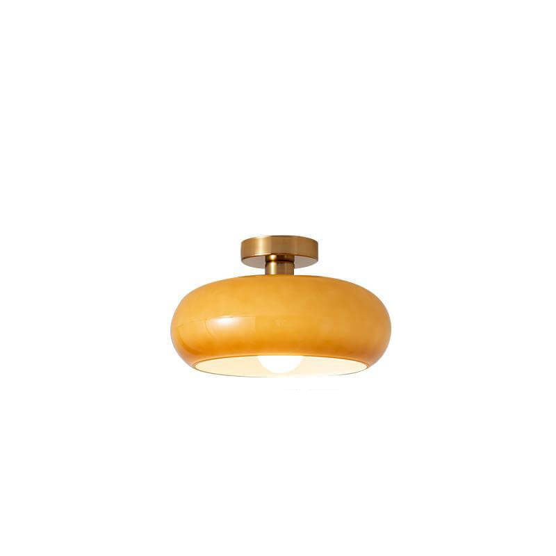 Modern Retro Round Solid Color Glass Electroplated Copper  1-Light Pendant Light Flush Mount Light