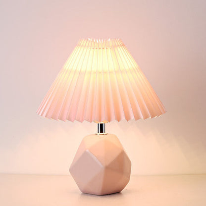 Contemporary Creative Pleated Fabric Shade Imitation Stone Base 1-Light Table Lamp For Bedroom