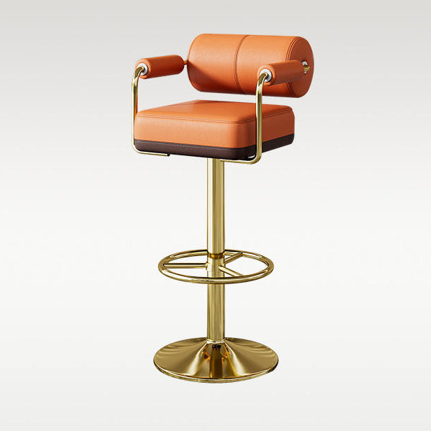 Modern Luxury Square Cylindrical Artificial Leather Metal Bar Stool Backrest Armrest For Dining Room