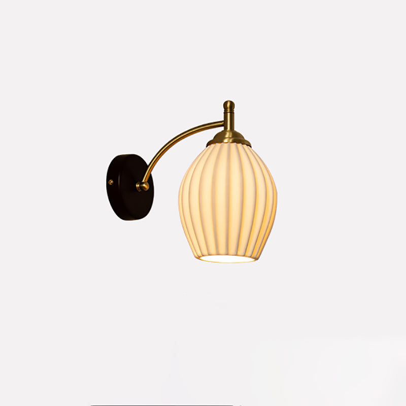 Traditional French Vintage Ceramic Glass Flower Shade Wood Base 1-Light Wall Sconce For Living Room