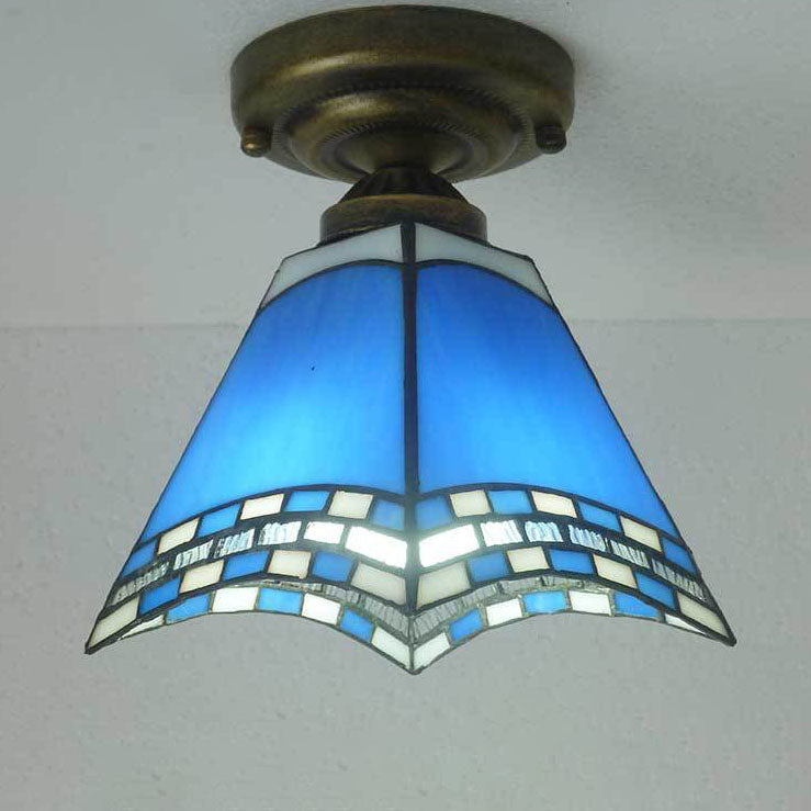 European Vintage Tiffany 1-Light Semi-Flush Mount Light