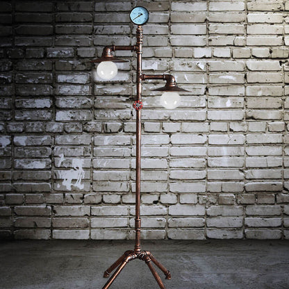 Industrial Steampunk Copper Water Pipe 2-Light Standing Floor Lamp