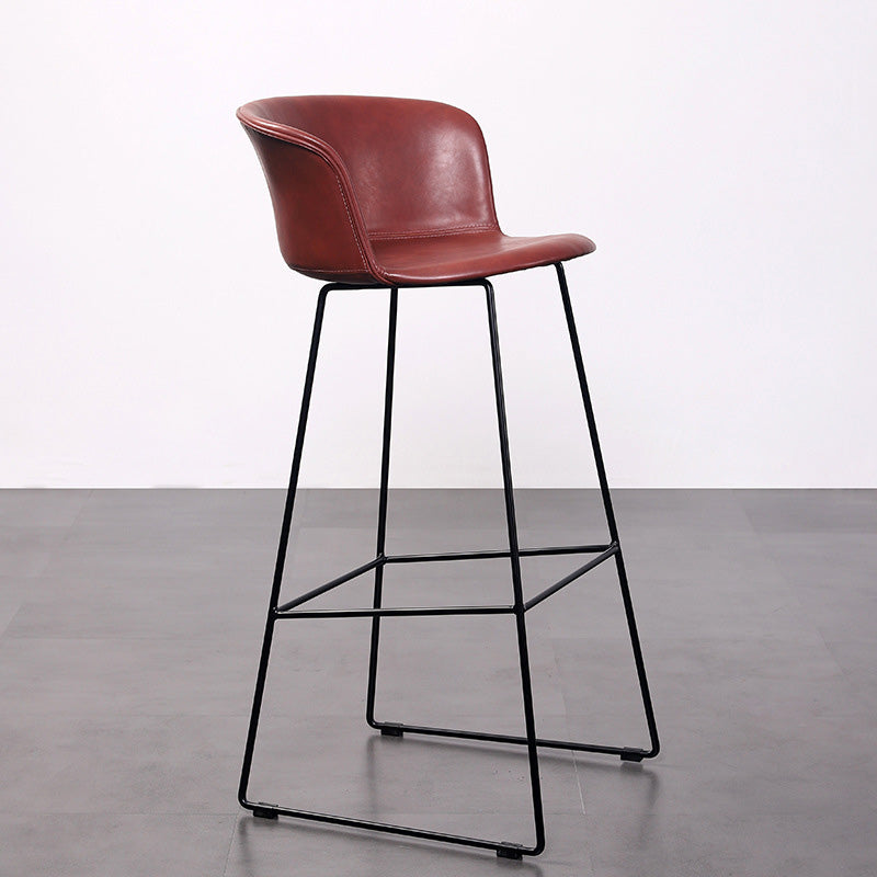 Contemporary Retro Square Saddle Leather Stainless Steel Bar Stool Backrest Footrest For Dining Room