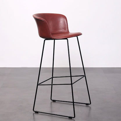 Contemporary Retro Square Saddle Leather Stainless Steel Bar Stool Backrest Footrest For Dining Room