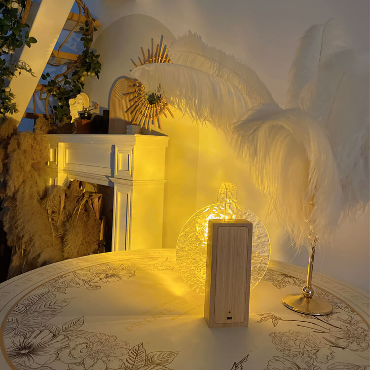 Modern Romantic Solid Wood Rotating Water Pattern LED Table Lamp