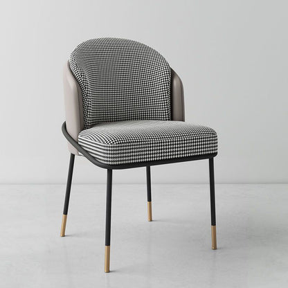 Modern Luxury Square Upholstered Curved Backrest Genuine Leather Fabric Iron Dining Chair For Dining Room